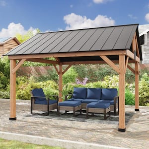 13 ft. x 11 ft. Cedar Wood Hardtop Outdoor Patio Gazebo with Galvanized Steel Roof and Ceiling Hook
