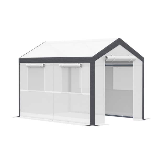 9.8 ft. W x 6.6 ft. D x 7.2 ft. H Walk-In Greenhouse with 4-Roll-up Windows, 2-Zippered Doors and Weather Cover in White