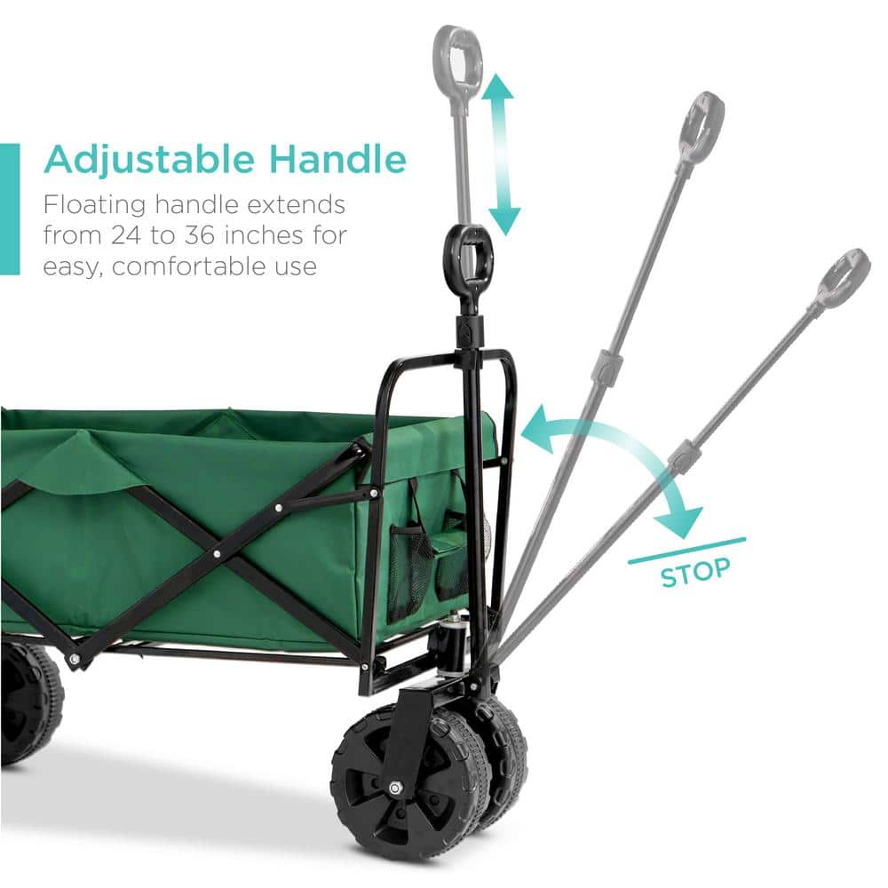 36in Green Folding Utility Wagon with Adjustable Handle