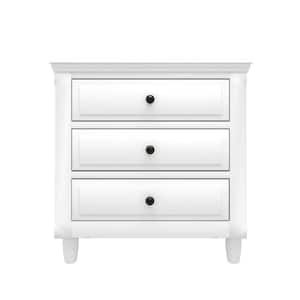 3-Drawer White Nightstand Storage Wood Cabinet 28 in. H x 28 in. W x 17 in. D