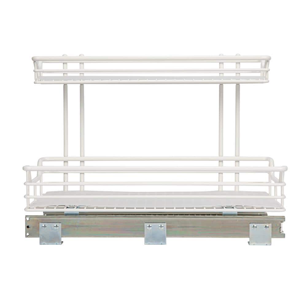 White Powder-Coated Steel 2-Tier Pull-Out Storage Organizer