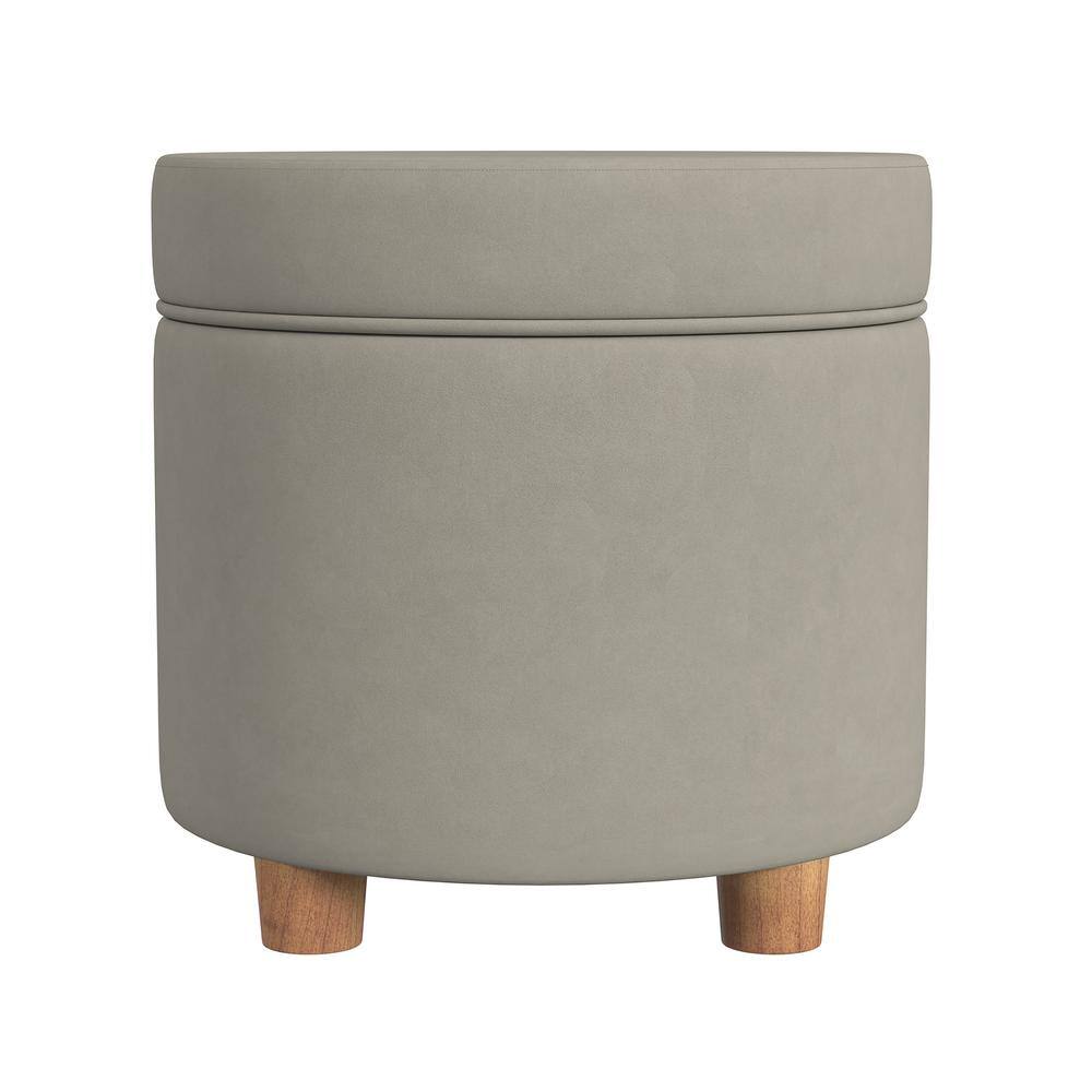 Fawn Velvet Round Ottoman with Storage