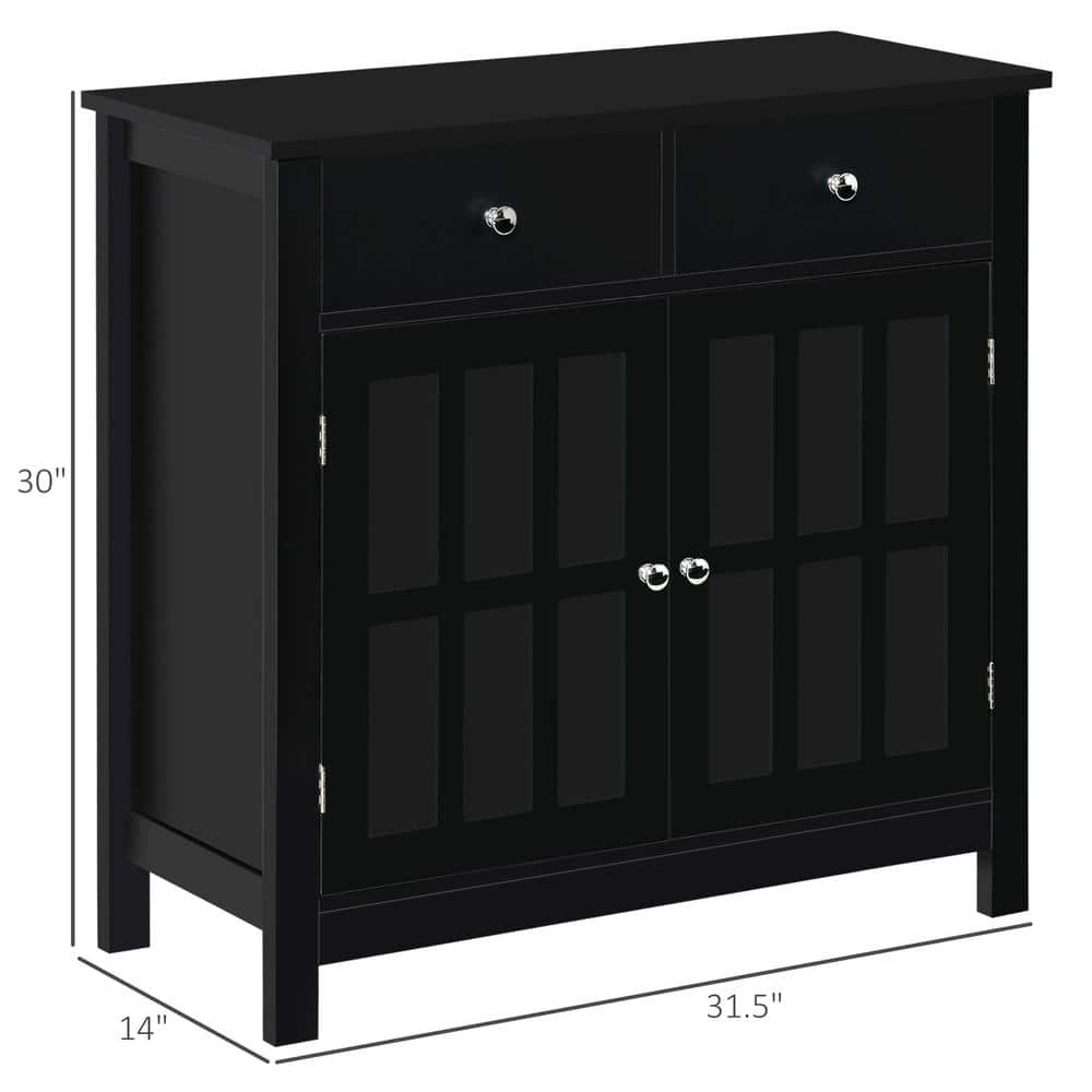 Black Wood Sideboard Buffet Cabinet with Glass Doors