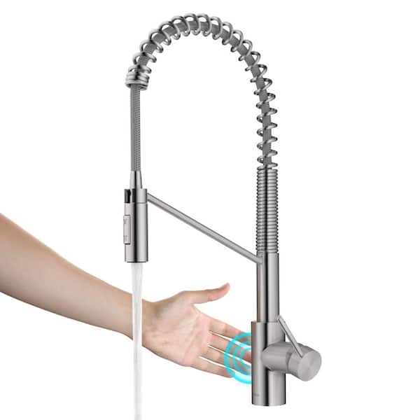 KRAUS Oletto Touchless Sensor Commercial Pull-Down Single Handle Kitchen Faucet in Spot Free Stainless Steel