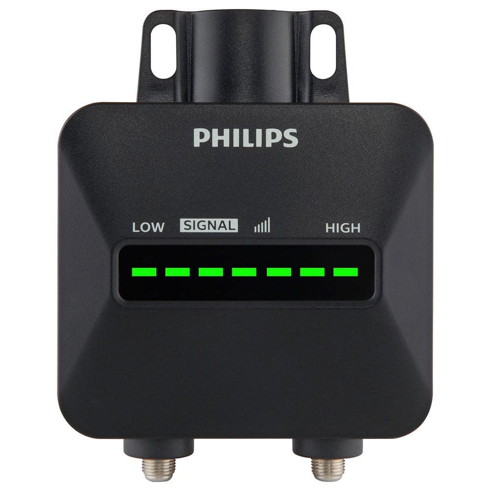 Philips Universal Outdoor TV Antenna Amplifier with Built-In Signal Strength Meter, VHF UHF 1080P HD 4K Digital Signal Booster