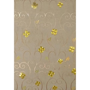 Flowers, Scrolls Gold, Mustard Yellow Green Vinyl Strippable Roll (Covers 26.6 sq. ft.)