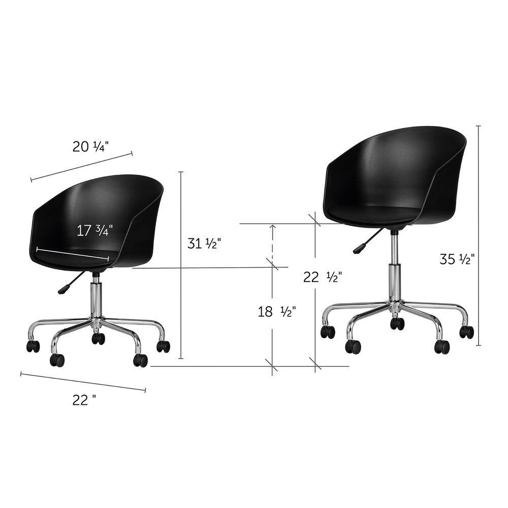 Black and Chrome Metal Swivel Task Chair with Fixed Arms