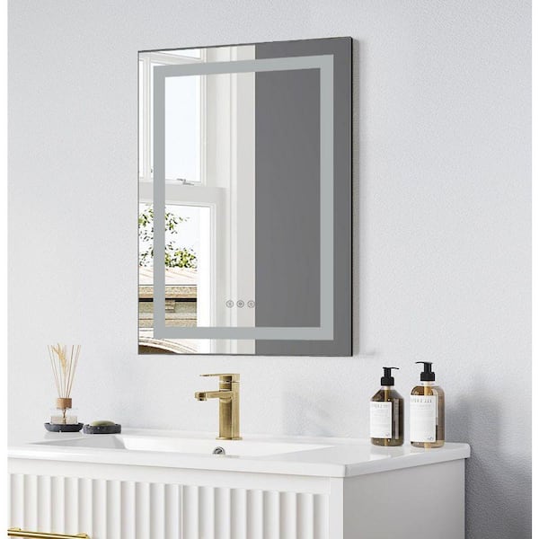 20 in. W x 30 in. H Rectangular Aluminum Framed Backlit and Front Light LED Wall Bathroom Vanity Mirror in Gun Grey