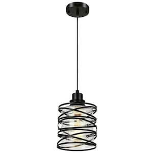 Jasslynn 60 Watt 1 Light Black Modern Pendant Light with Cylinder Seeded Glass Shade for Living Room Foyer