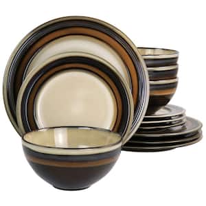 Everston 12-Piece Stoneware Dinnerware Set in Brown