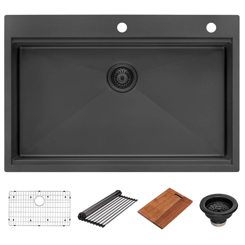 Ruvati 33" Matte Black Stainless Steel Workstation Kitchen Sink