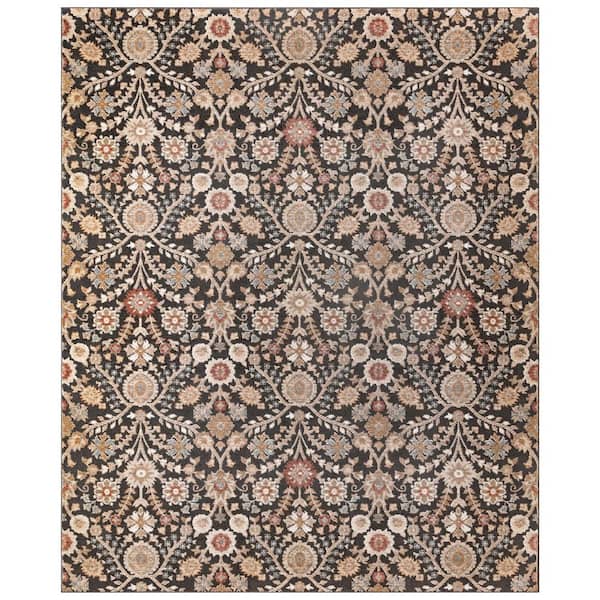 Nepal 8 ft. x 10 ft. Black Floral Area Rug