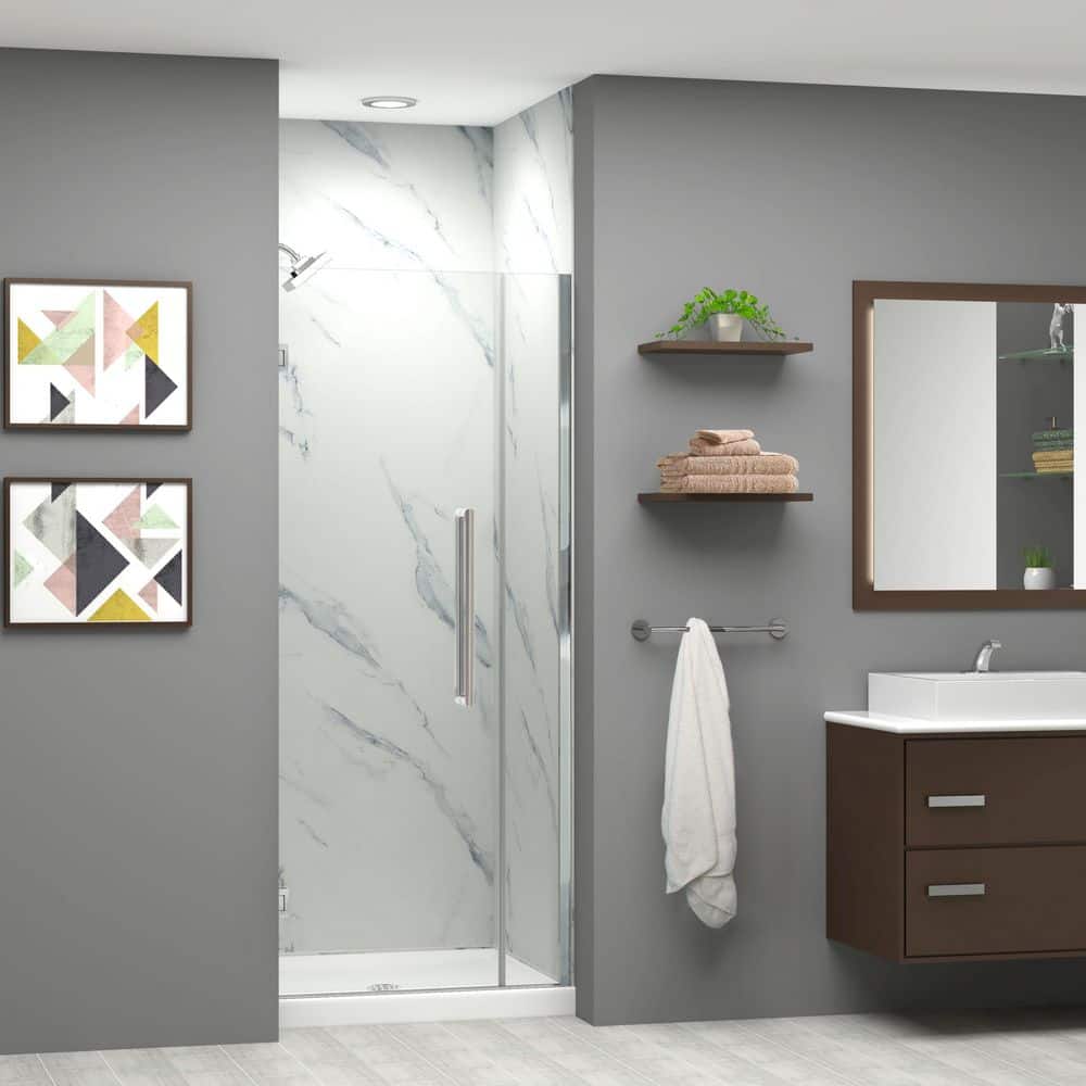 Elizabeth 30.5 in. W x 76 in. H Hinged Frameless Shower Door in Brushed Stainless with Clear Glass price history on PriceWatchPro