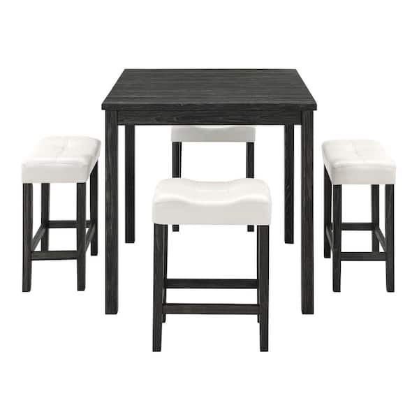 TIRAMISUBEST TD Garden Black 5-Piece Wood Outdoor Dining Set with Beige Cushion