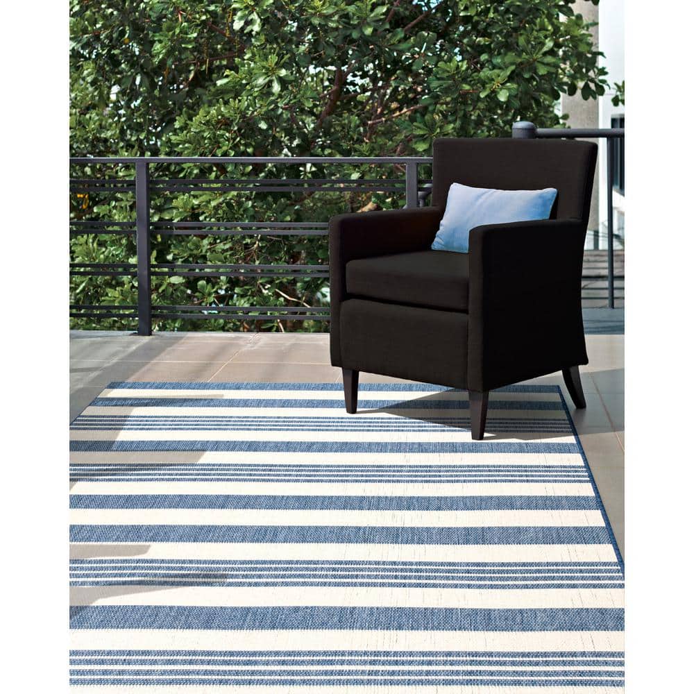 Coastal Stripe Blue Synthetic 10' x 14' Reversible Area Rug