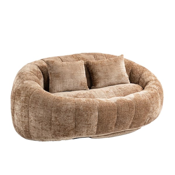 HOMEFUN 59 in. Coffee Chenille 2-Seater Loveseat Bean Bag Chair Lazy Sofa Couch with Pillows