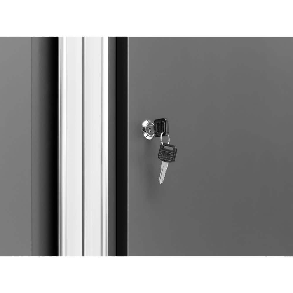 Gray Steel Lockable Garage Cabinet with Bamboo Worktop