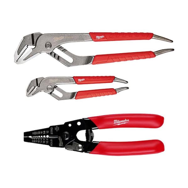 Milwaukee 6 in. and 10 in. Straight-Jaw Pliers Set with 10-24 AWG Compact Dipped Grip Wire Stripper and Cutter (3-Piece)