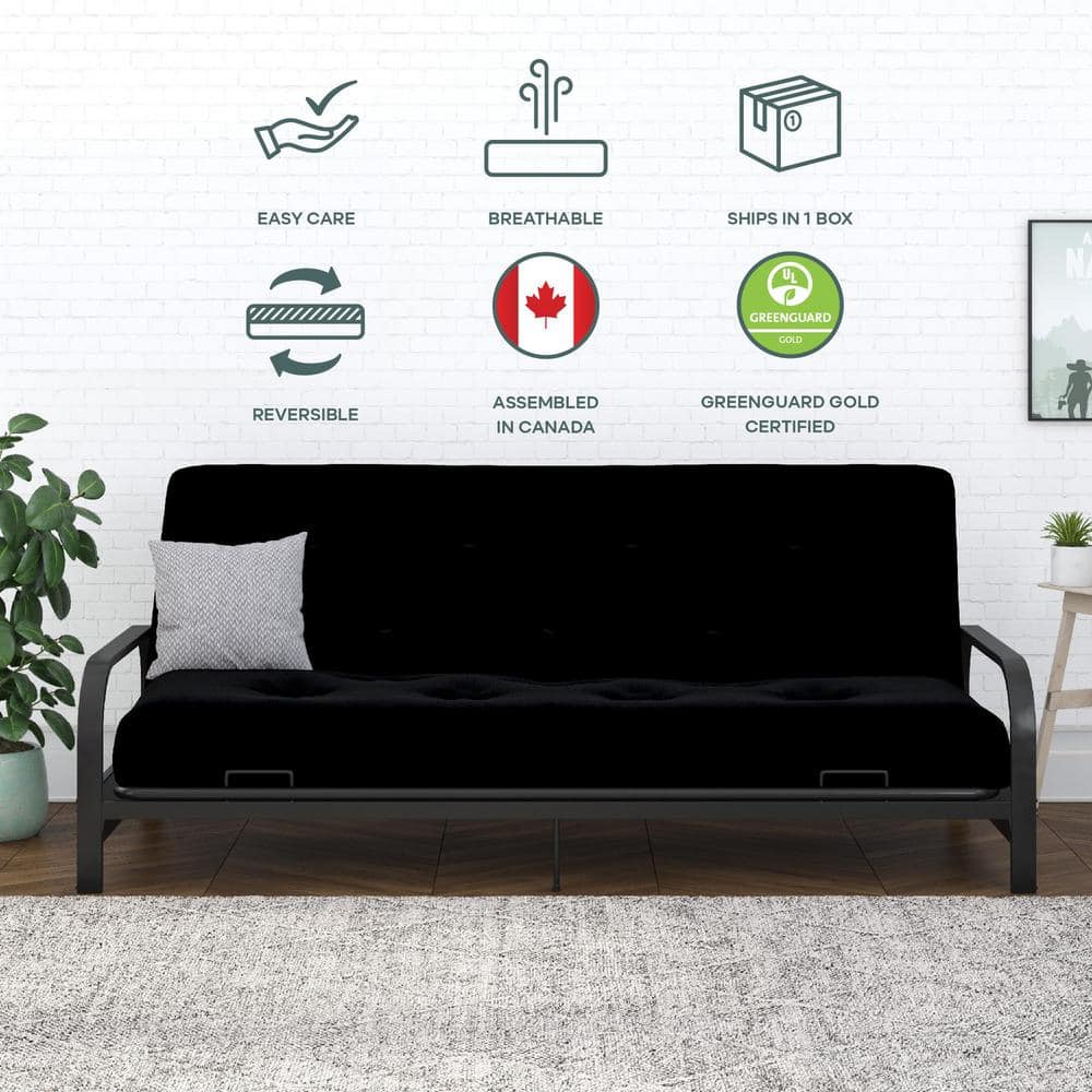 REALROOMS Cozey 8 in. Pocket Spring Coil Futon Mattress, Polyester Linen, Full, True Black