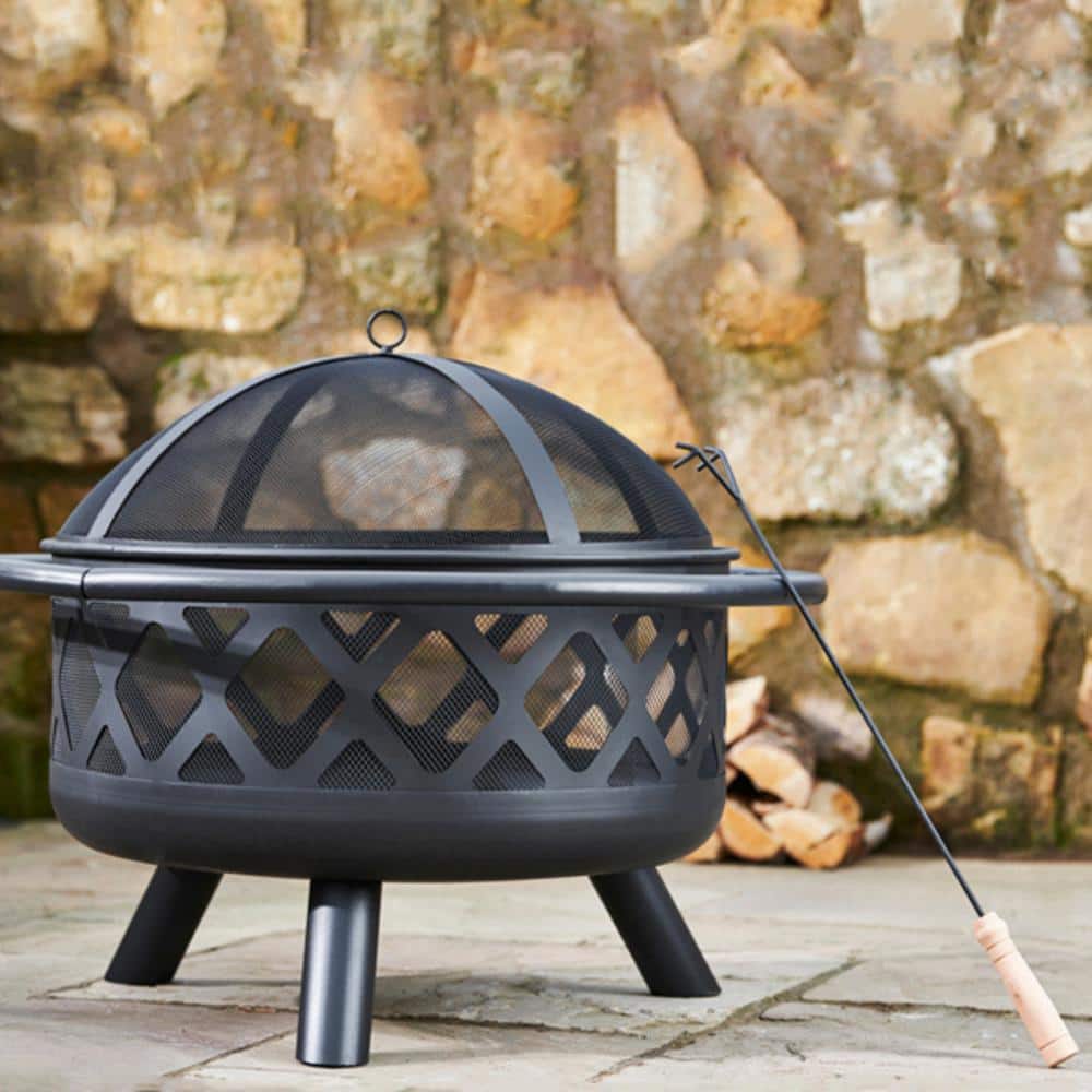 30" Black Steel Mesh Wood Burning Fire Pit