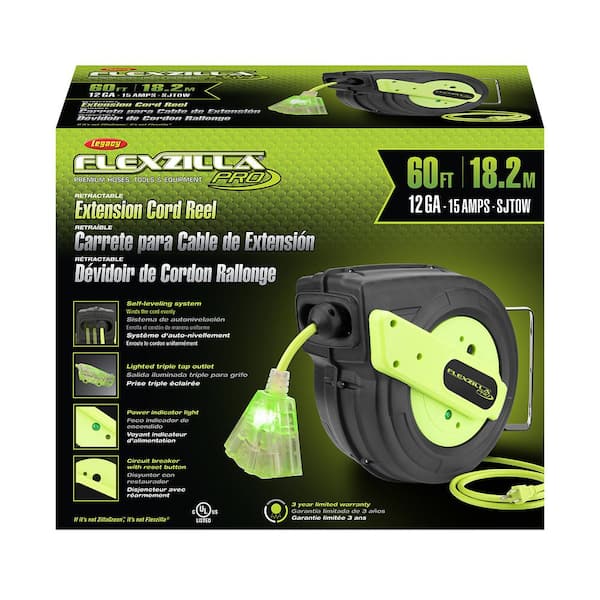 Flexzilla FZ8120603 Pro Retractable Extension Cord Reel 12/3 AWG 60ft