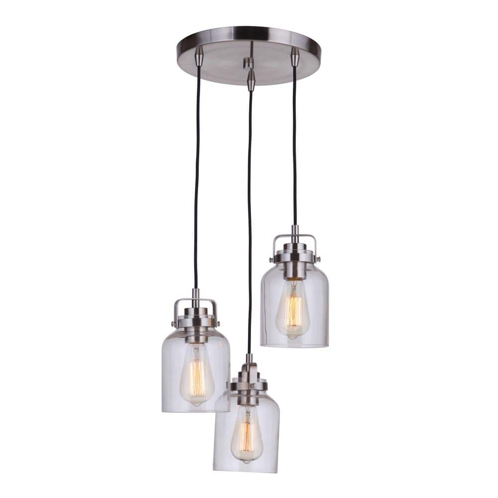 Foxwood 34" Polished Nickel 3-Light Pendant with Clear Glass Shades
