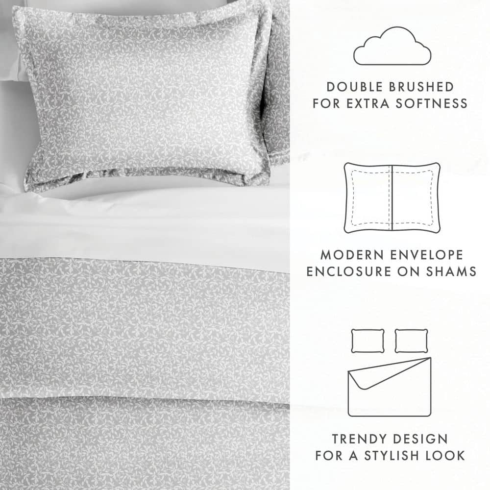 Gray Vine Trellis King Microfiber Duvet Cover Set