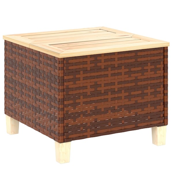 Outsunny Square Wood Wicker 14.6 in. H Outdoor Side Table, Patio End Table with Wood Tabletop and Legs, Weather Resistant, Brown