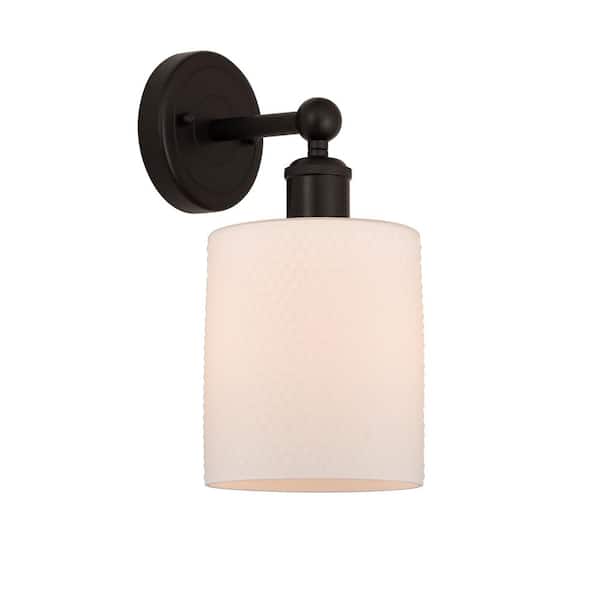 Cobbleskill 1-Light Oil Rubbed Bronze, Matte White Wall Sconce with White Glass Shade