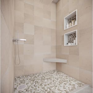 Stone Penny Rounds Tan and Off-White 11-1/2 in. x 11-1/2 in. Honed Marble Mesh-Mounted Mosaic Tile (10.12 sq.ft./Case)