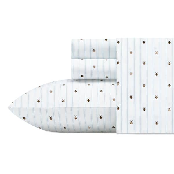 Poppy & Fritz Bumble Bees 3-Piece White Graphic Cotton Twin XL Sheet Set