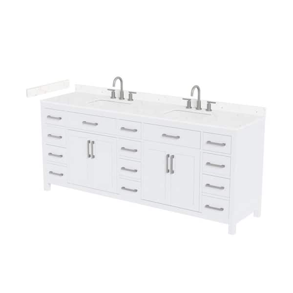 Beckett 84 in. Double Freestanding White Bath Vanity with Carrara Cultured Marble Top