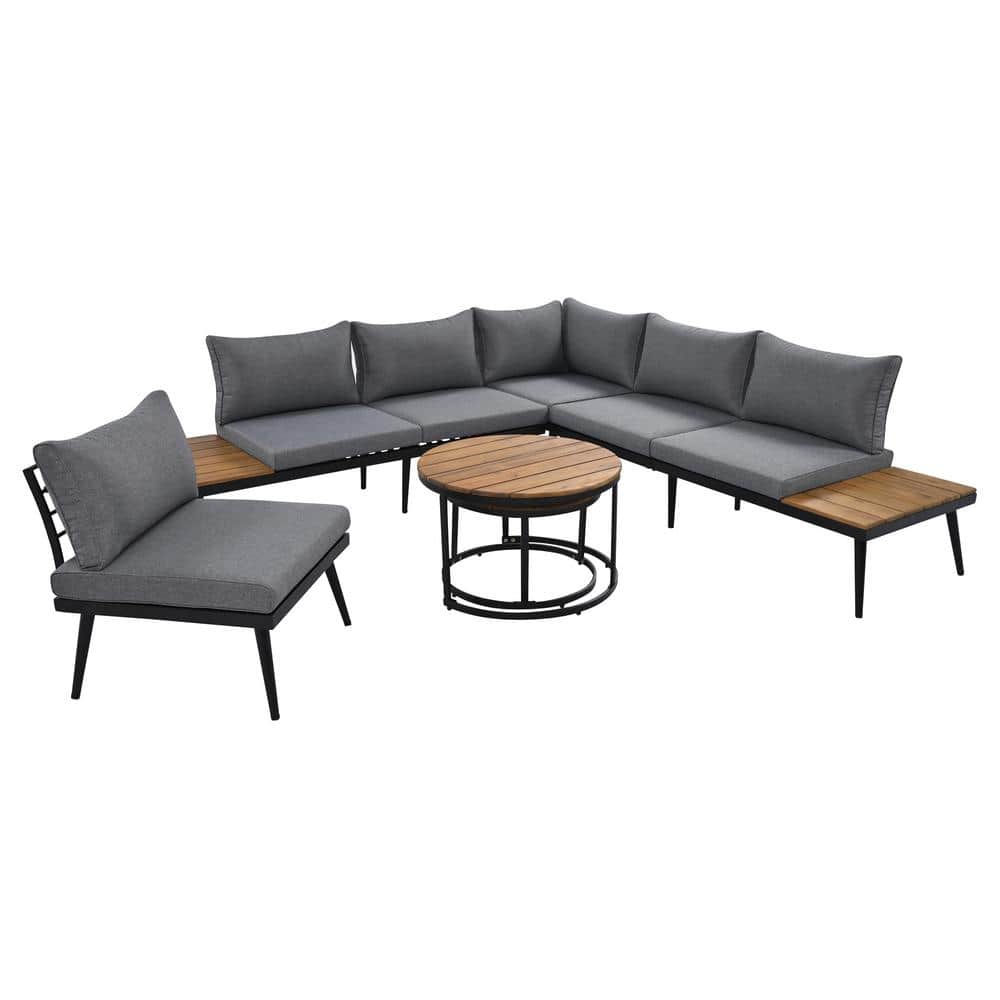 6-Pieces Metal Outdoor Patio Conversation Set with Grey Cushion Coffee Tabl