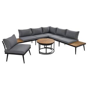 6-Pieces Metal Outdoor Patio Conversation Set with Grey Cushion Coffee Table for Patio Porch and Garden