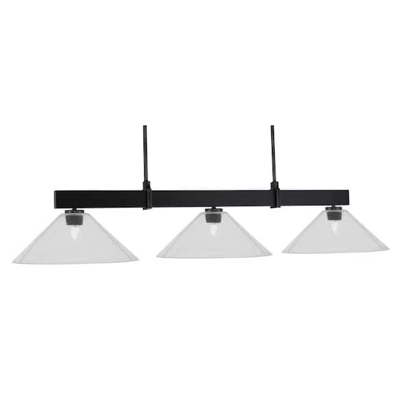 Balmore 3-Light Matte Black Billiard Light with 16 in. Clear Bubble Glass Shades