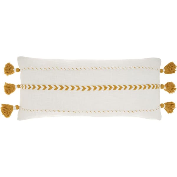 Mina Victory Lifestyles Mustard Yellow Stiped 12 in. x 30 in. Rectangle Throw Pillow