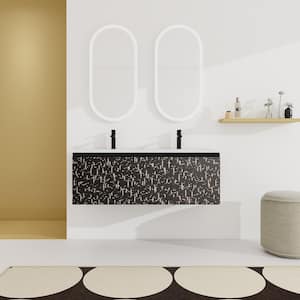 48 in. W x 18 in. D x 17 in. H Double Sinks Wall-Mounted Bath Vanity in Black with White Ceramic Top