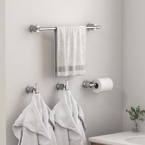 Bathroom Accessories Set 4-pack Towel Bar，Toilet Paper Holder ，2Robe Hooks Zinc Alloy in Chrome