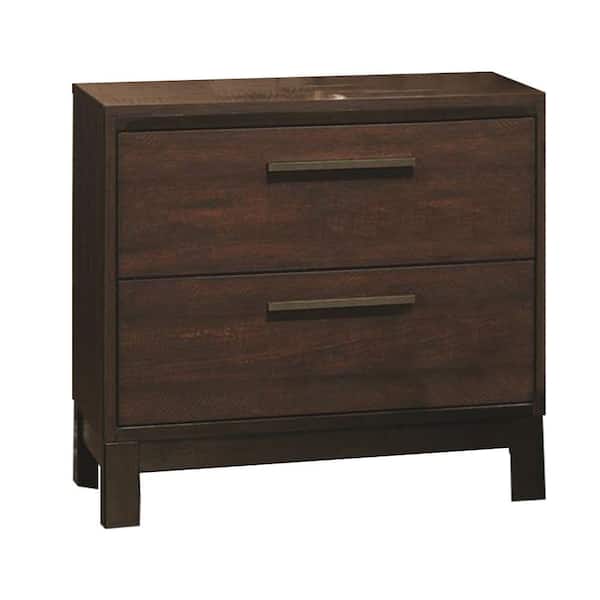 Benjara 2-Drawers Brown Wooden Nightstand and Metal Bar Handles