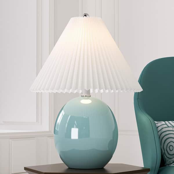 Denver 20.5 in. Blue Ceramic Table Lamp with White Linen Lampshade