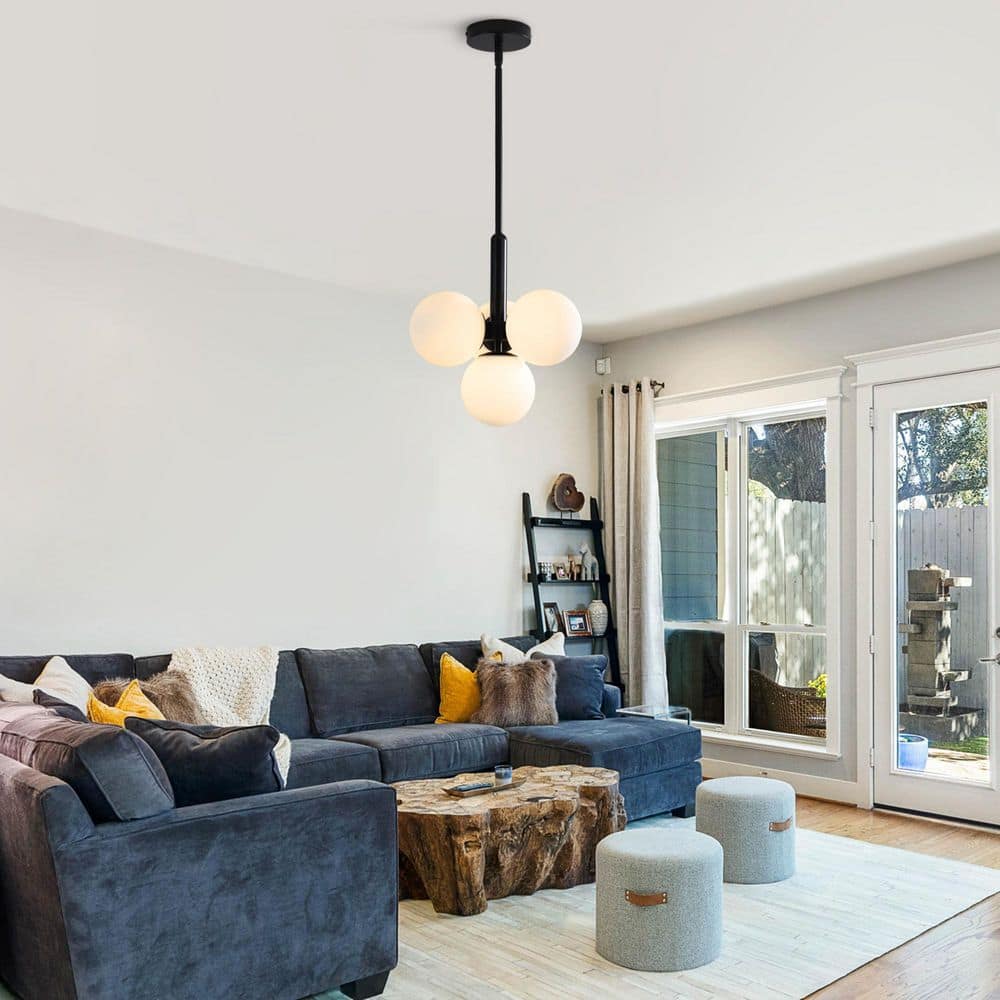 4-Light Black Mid Century Milk White Globe Glass Shade Pendant Light Height Adjustable Chandelier for Dining Room price history on PriceWatchPro