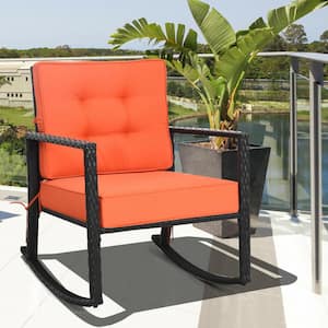 Wicker Outdoor Rocking Chair with Orange Cushions