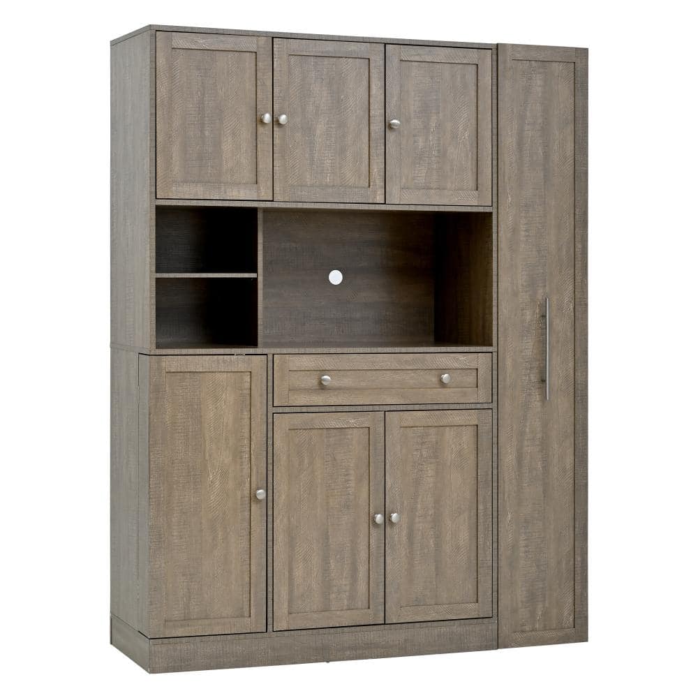 52.8 in. W x 17.7 in. D x 70 in. H Brown Linen Cabinet with Pull-Out Side Cabinet, Door Shelves and Drawer