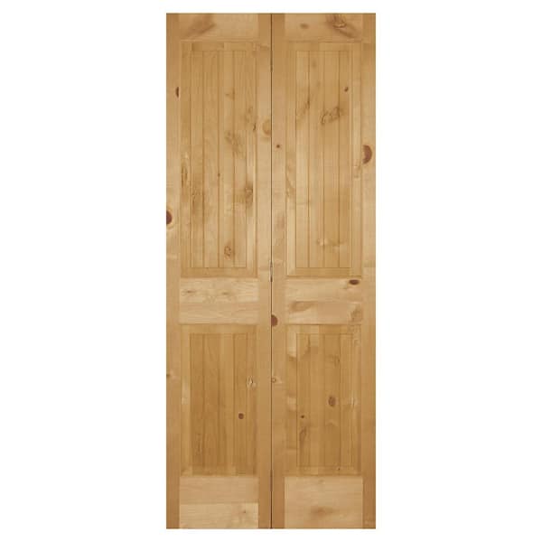 Builders Choice 24 in. x 80 in. 2 Panel Plank Solid Core Unfinished Knotty Pine Wood Bifold Door