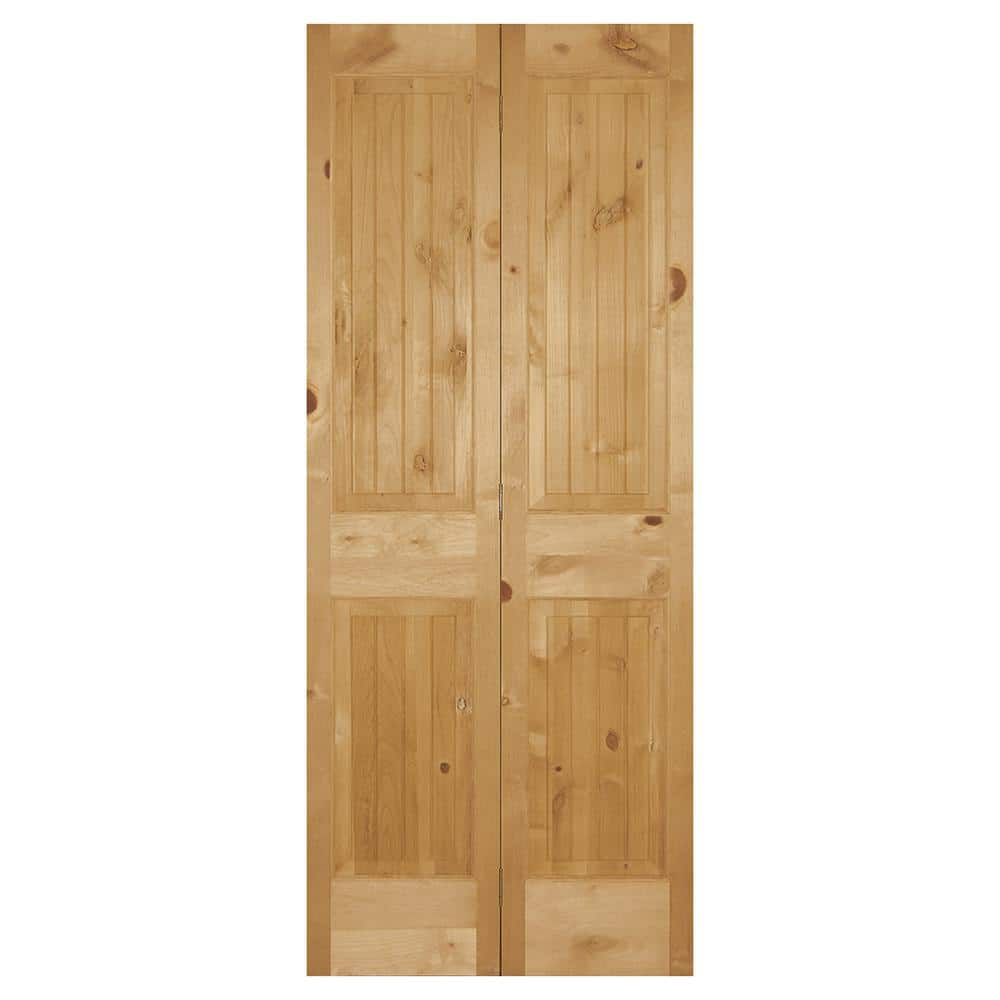 Builders Choice 30 In X 80 In 2 Panel Plank Solid Core Unfinished Knotty Pine Bifold Door