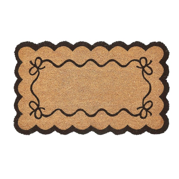 Black 18 in. x 30 in. Ribbon Scalloped Border Indoor/Outdoor Coir Door Mat
