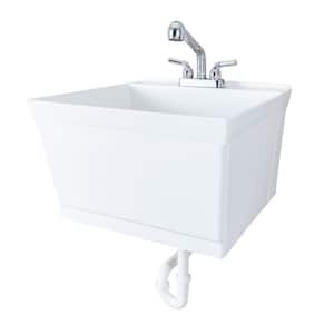 23.5 in. x 22.88 in. White Thermoplastic Wall Mounted Utility Sink with Chrome Finish Pull-out Sprayer Faucet
