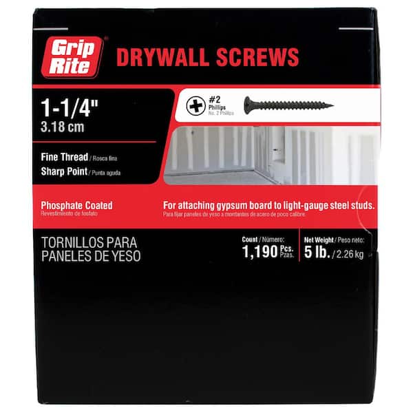 Grip-Rite #6 x 1-1/4 in. Philips Bugle-Head Fine Thread Drywall Screws (5 lbs./Pack)