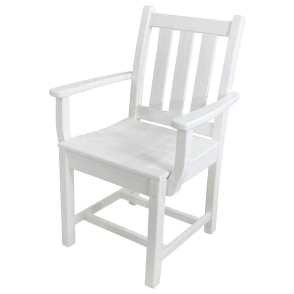 POLYWOOD Traditional Garden White All-Weather Plastic Outdoor Dining Arm Chair