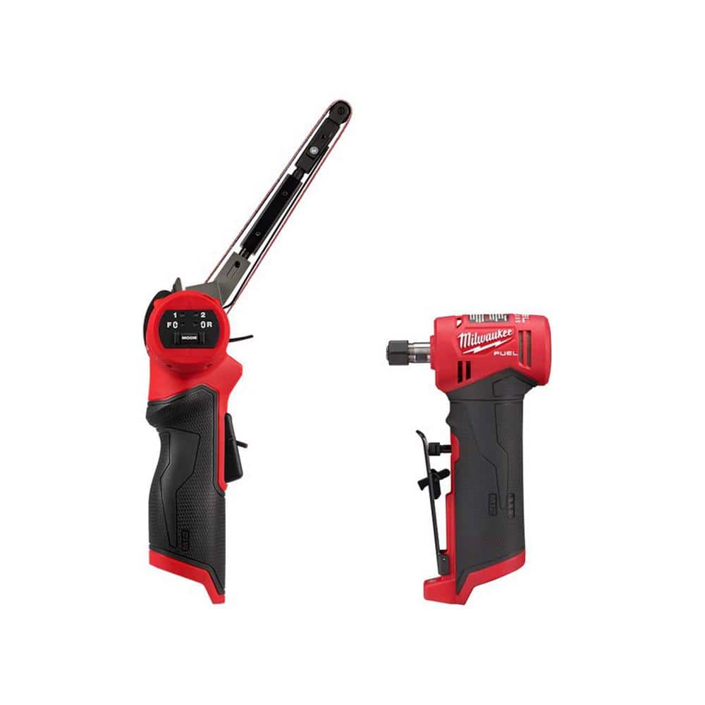 Milwaukee M12 FUEL 12V Lithium-Ion Brushless Cordless 1/2 in. x 18 in. Bandfile and M12 FUEL 1/4 in. Right Angle Die Grinder -  2482-2485